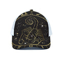 Gold And Black Scorpio Sign Print White Mesh Trucker Hat