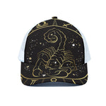 Gold And Black Scorpio Sign Print White Mesh Trucker Cap