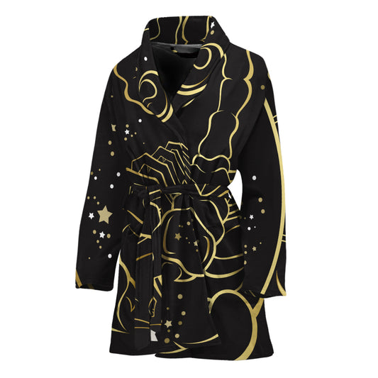Gold And Black Scorpio Sign Print Women's Bathrobe