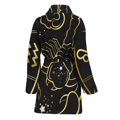 Gold And Black Scorpio Sign Print Women's Bathrobe