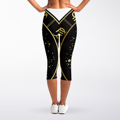 Gold And Black Scorpio Sign Print Women's Capri Leggings