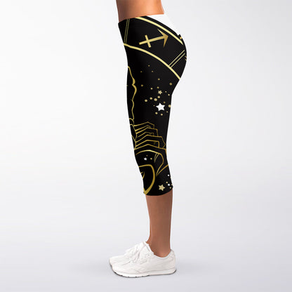 Gold And Black Scorpio Sign Print Women's Capri Leggings