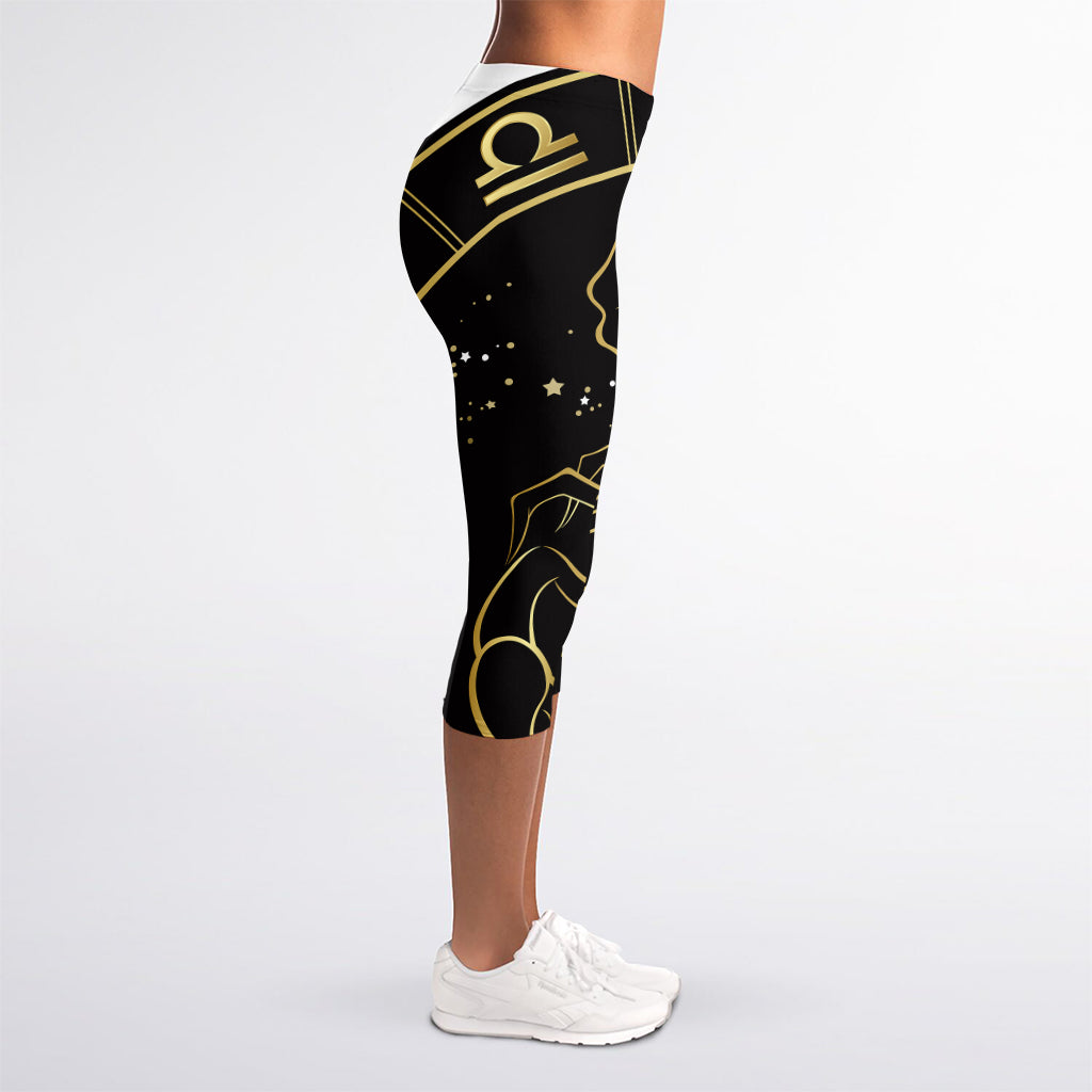 Gold And Black Scorpio Sign Print Women's Capri Leggings