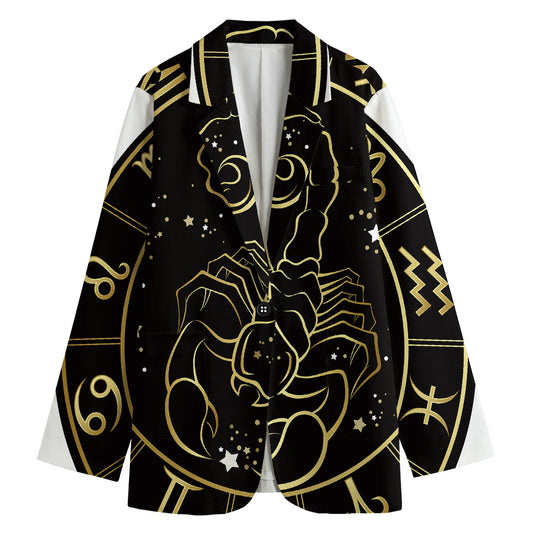 Gold And Black Scorpio Sign Print Women's Cotton Blazer
