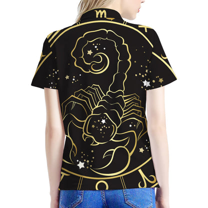 Gold And Black Scorpio Sign Print Women's Polo Shirt