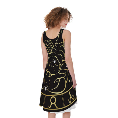 Gold And Black Scorpio Sign Print Women's Sleeveless Dress