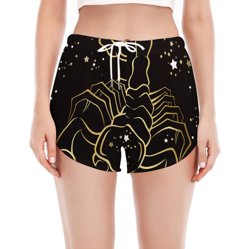 Gold And Black Scorpio Sign Print Women's Split Running Shorts