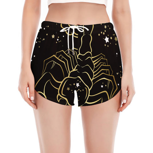 Gold And Black Scorpio Sign Print Women's Split Running Shorts