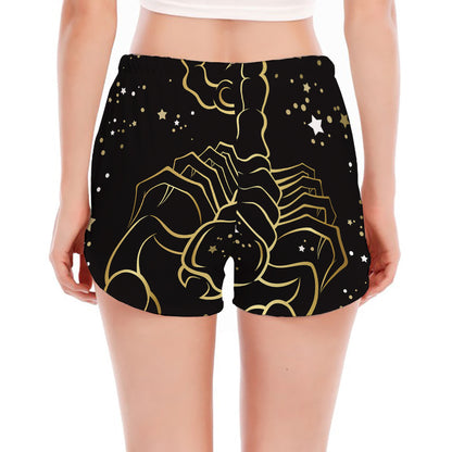 Gold And Black Scorpio Sign Print Women's Split Running Shorts