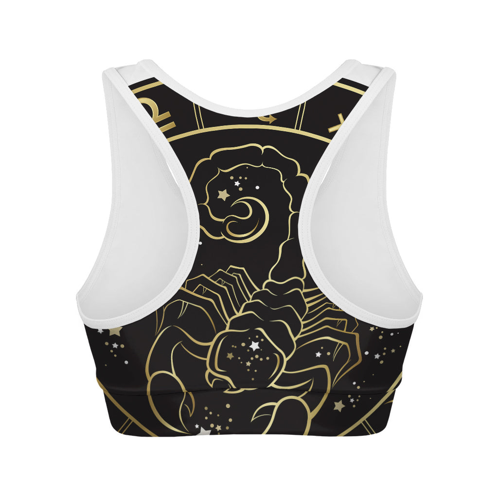 Gold And Black Scorpio Sign Print Women's Sports Bra