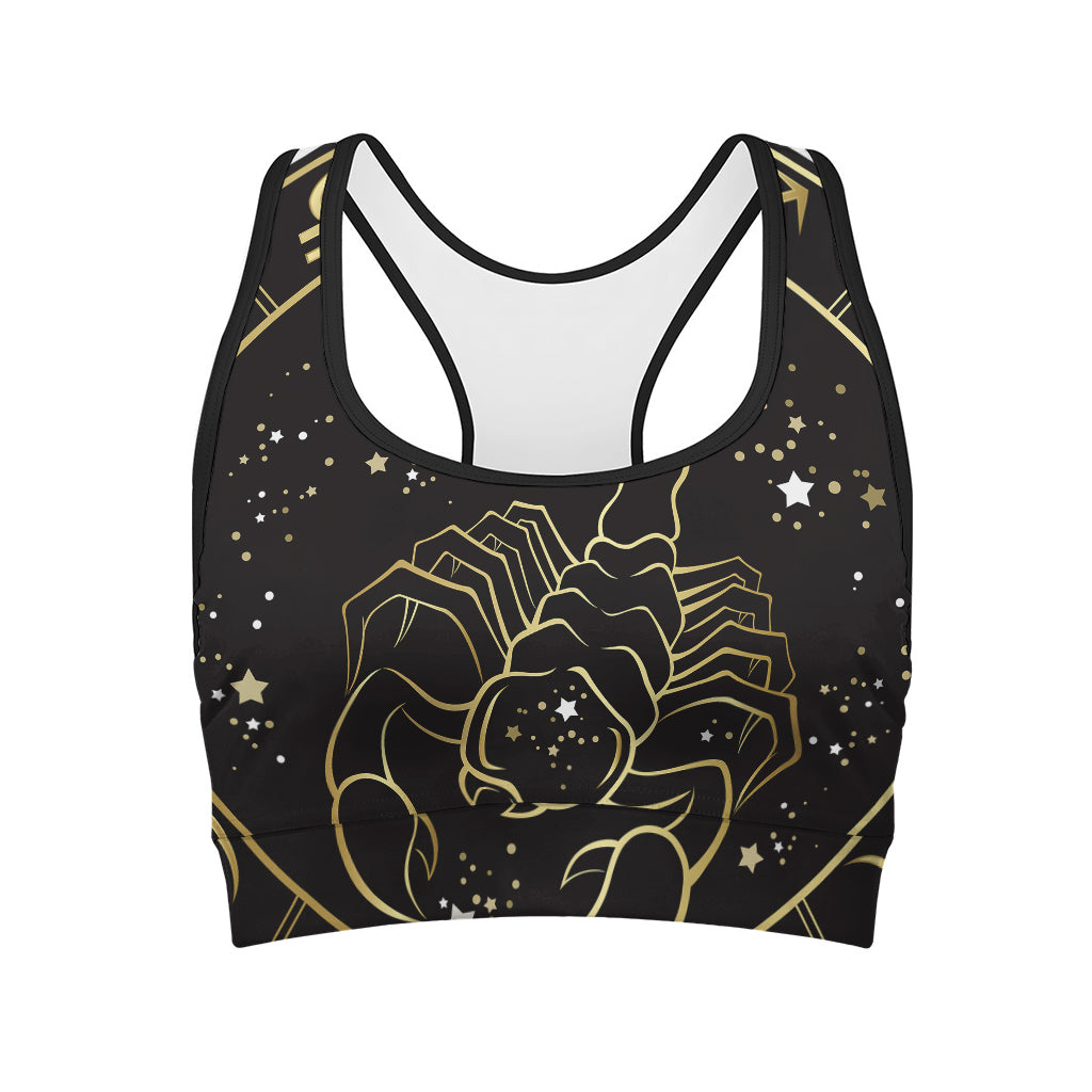 Gold And Black Scorpio Sign Print Women's Sports Bra