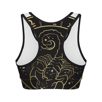 Gold And Black Scorpio Sign Print Women's Sports Bra