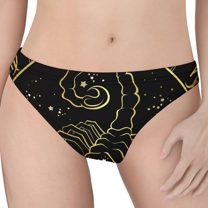 Gold And Black Scorpio Sign Print Women's Thong