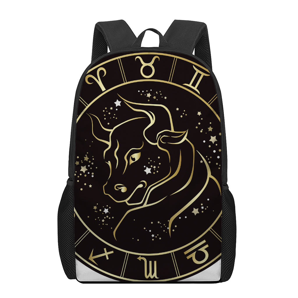 Gold And Black Taurus Sign Print 17 Inch Backpack