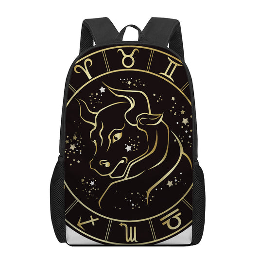 Gold And Black Taurus Sign Print 17 Inch Backpack