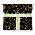 Gold And Black Taurus Sign Print 3 Piece Kitchen Curtains