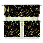 Gold And Black Taurus Sign Print 3 Piece Kitchen Curtains