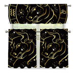 Gold And Black Taurus Sign Print 3 Piece Kitchen Curtains