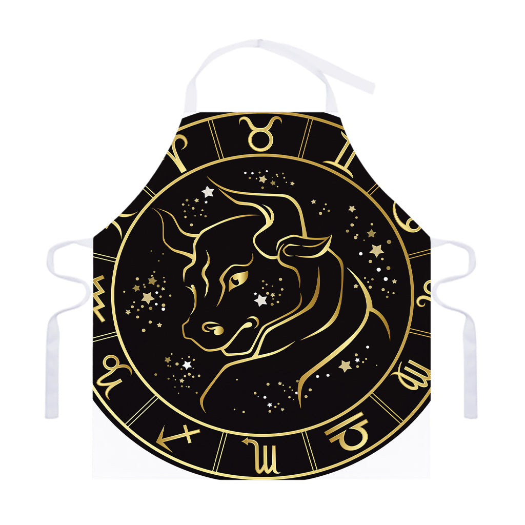 Gold And Black Taurus Sign Print Adjustable Apron