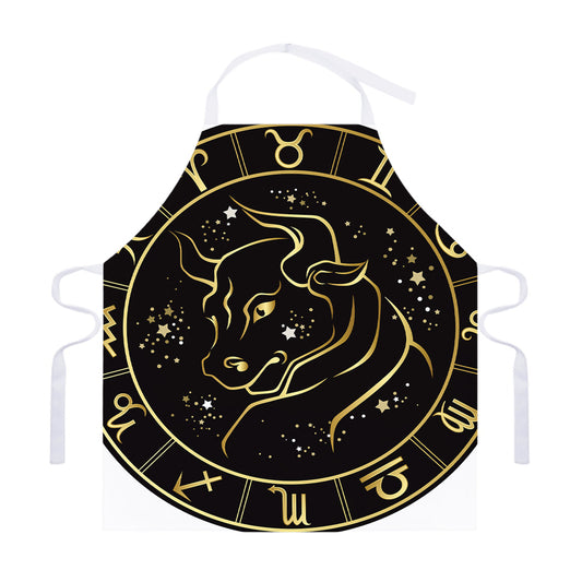 Gold And Black Taurus Sign Print Adjustable Apron