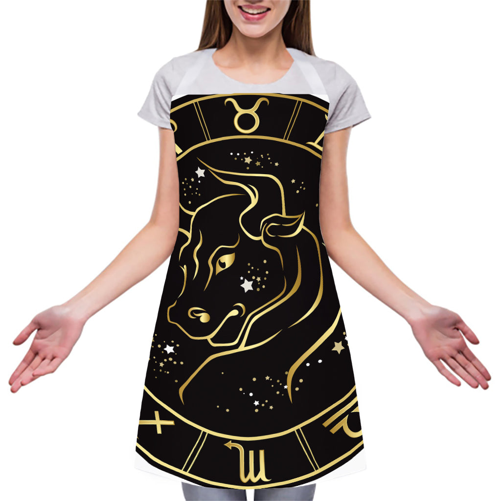 Gold And Black Taurus Sign Print Adjustable Apron