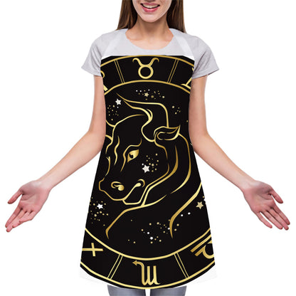 Gold And Black Taurus Sign Print Adjustable Apron