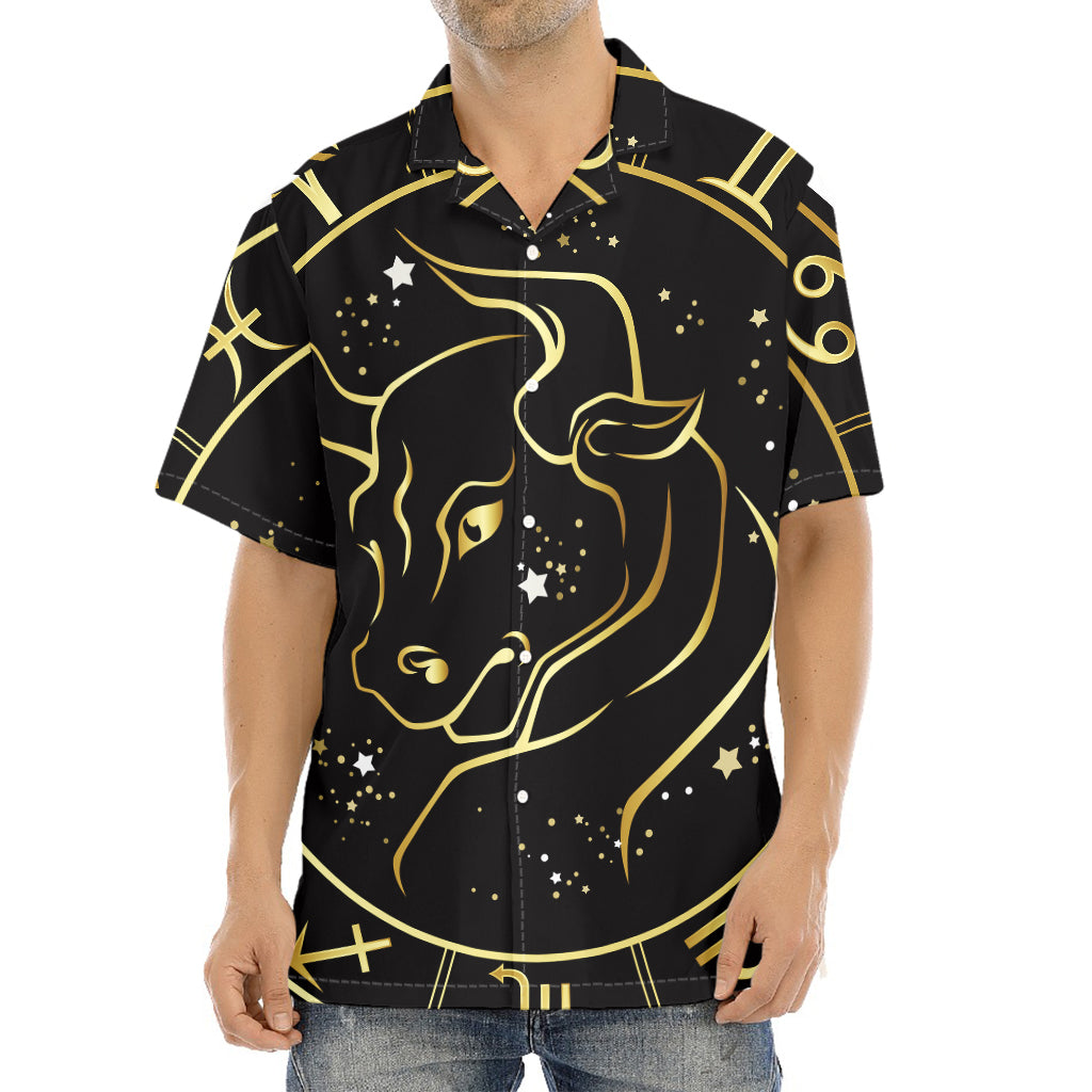 Gold And Black Taurus Sign Print Aloha Shirt