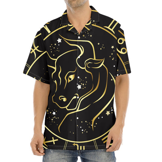 Gold And Black Taurus Sign Print Aloha Shirt