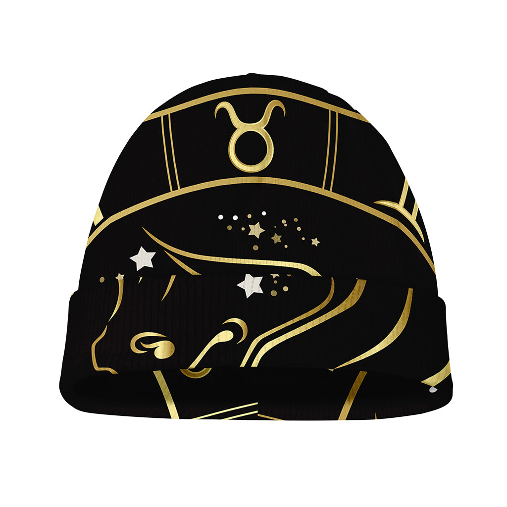 Gold And Black Taurus Sign Print Beanie