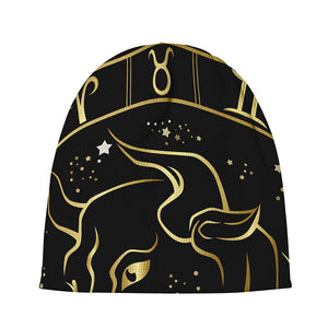 Gold And Black Taurus Sign Print Beanie