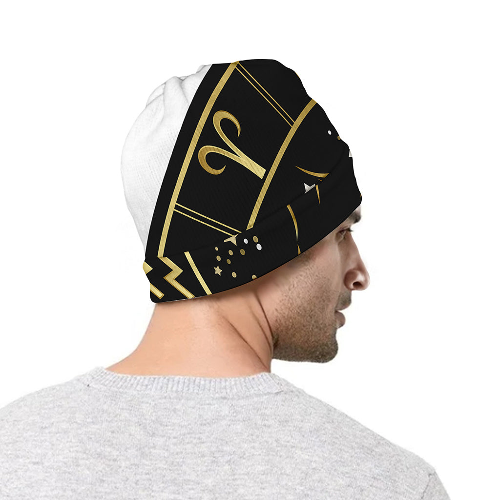 Gold And Black Taurus Sign Print Beanie