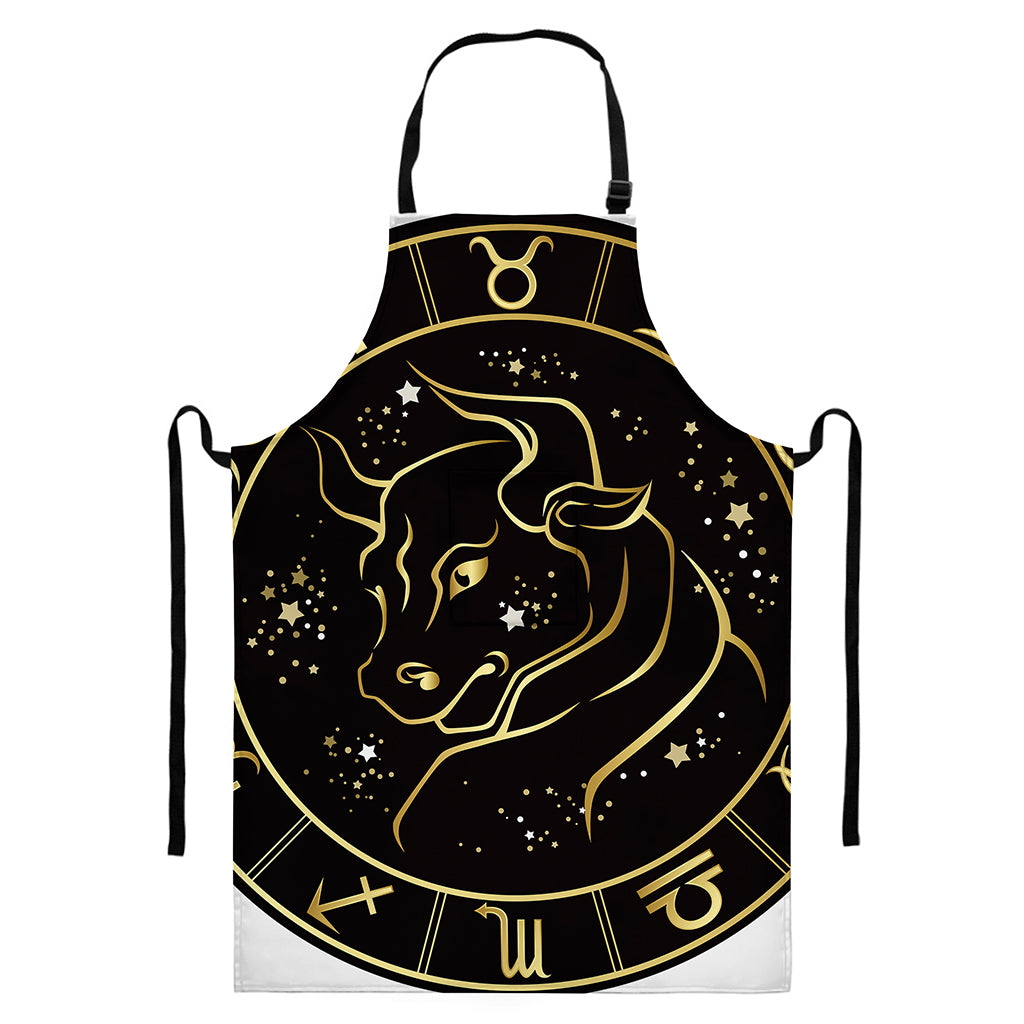 Gold And Black Taurus Sign Print Bib Apron With Pocket