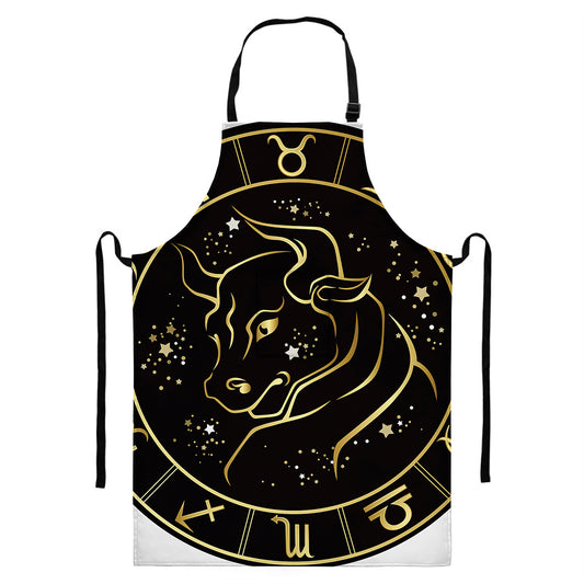 Gold And Black Taurus Sign Print Bib Apron With Pocket