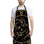 Gold And Black Taurus Sign Print Bib Apron With Pocket