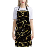 Gold And Black Taurus Sign Print Bib Apron With Pocket