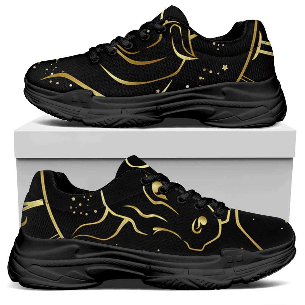 Gold And Black Taurus Sign Print Black Chunky Shoes