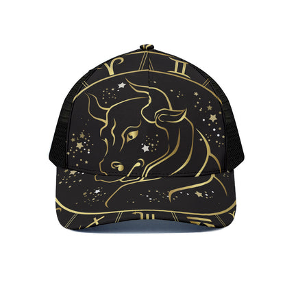 Gold And Black Taurus Sign Print Black Mesh Trucker Cap