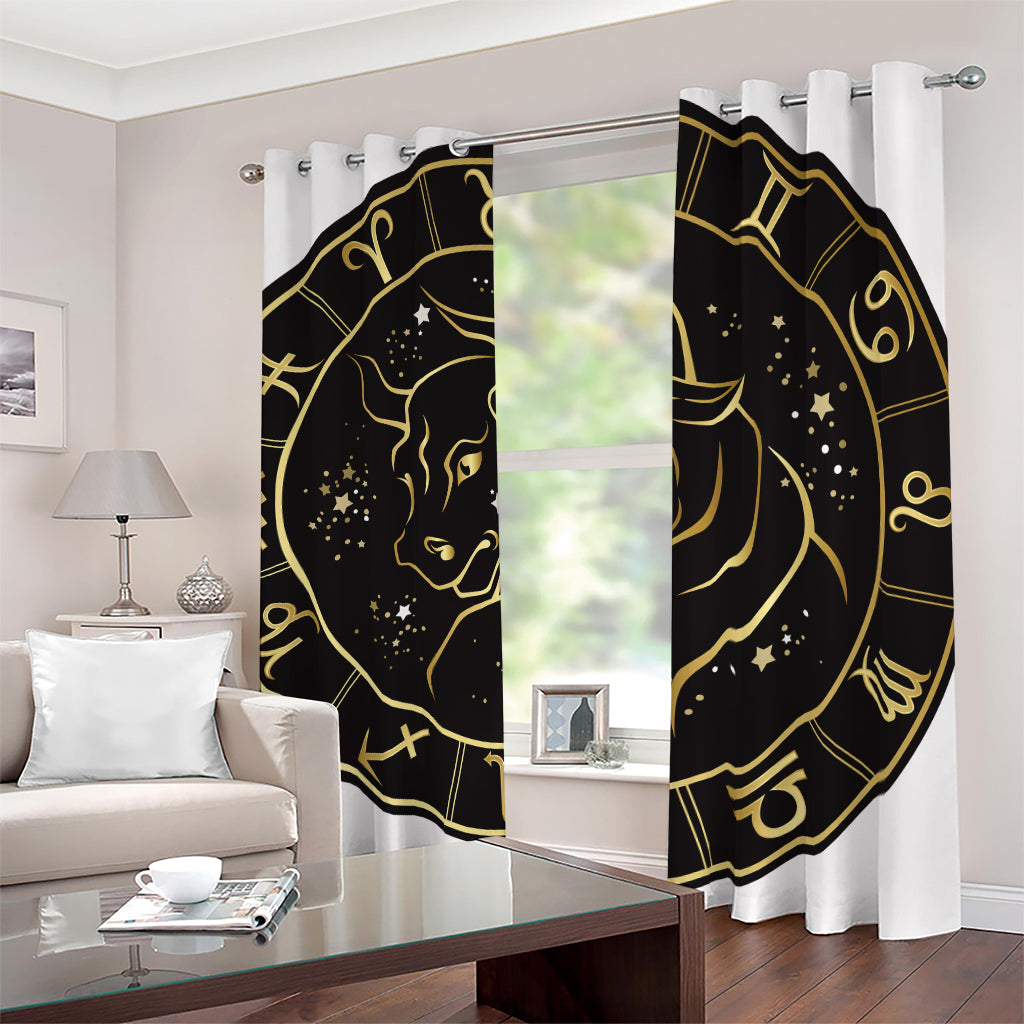 Gold And Black Taurus Sign Print Blackout Grommet Curtains