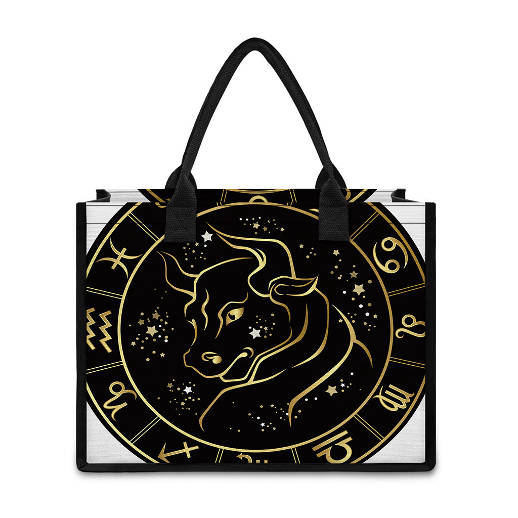 Gold And Black Taurus Sign Print Canvas Tote Bag