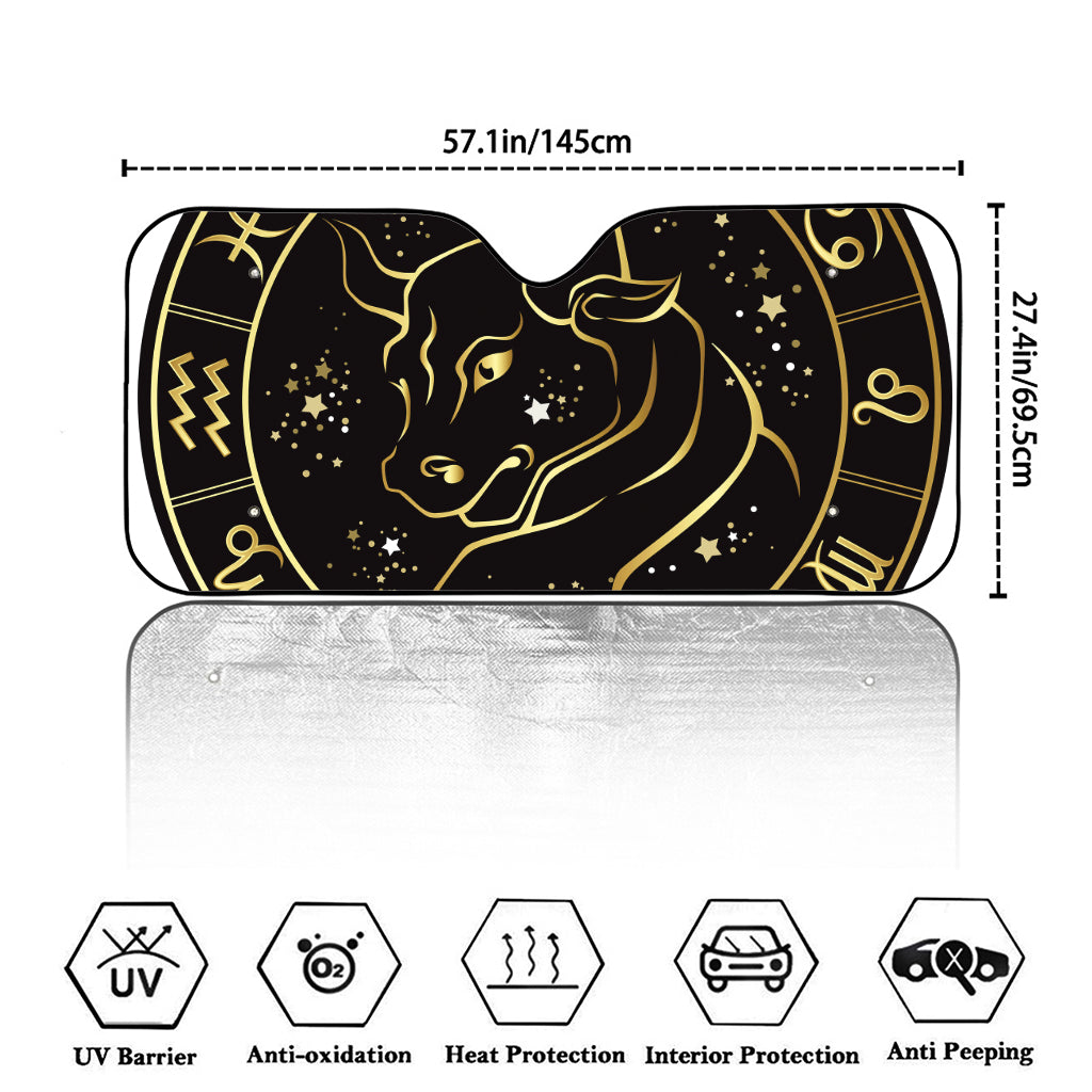 Gold And Black Taurus Sign Print Car Windshield Sun Shade