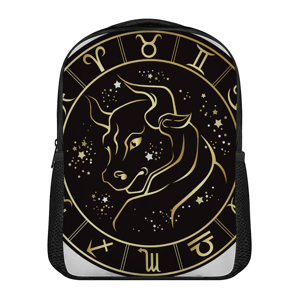 Gold And Black Taurus Sign Print Casual Backpack