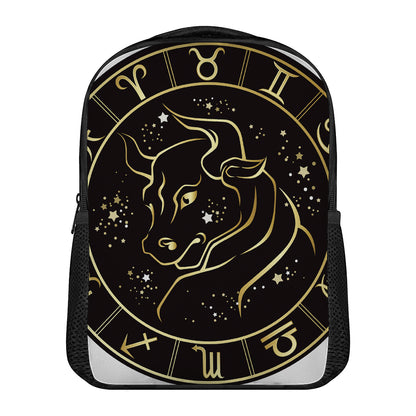Gold And Black Taurus Sign Print Casual Backpack