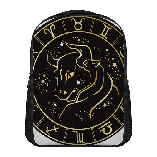 Gold And Black Taurus Sign Print Casual Backpack