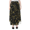 Gold And Black Taurus Sign Print Chiffon Maxi Skirt