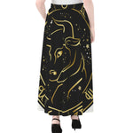 Gold And Black Taurus Sign Print Chiffon Maxi Skirt