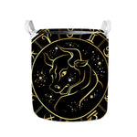 Gold And Black Taurus Sign Print Collapsible Laundry Basket