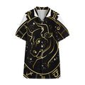 Gold And Black Taurus Sign Print Cotton Hawaiian Shirt