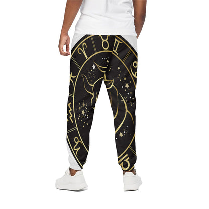 Gold And Black Taurus Sign Print Cotton Pants