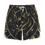 Gold And Black Taurus Sign Print Cotton Shorts