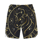 Gold And Black Taurus Sign Print Cotton Shorts